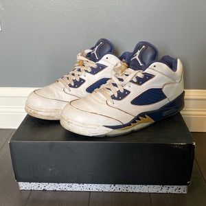 Air Jordan Retro 5 Low - White/Gold/Navy - Dunk from Above